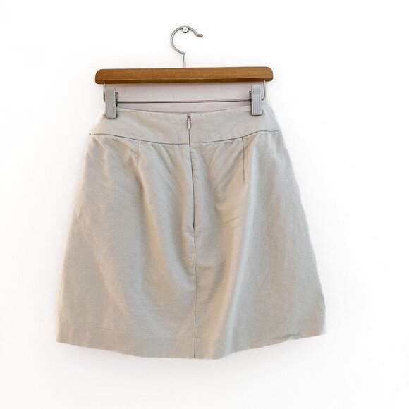 ASOS Faux Wrap Cotton Linen Tan Khaki Bow Mini Skirt - Size 4 - Picture 2 of 8